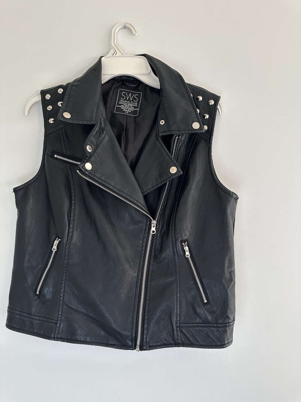 SWS Streetwear Society Black Faux Leather Vest Size L  Biker Moto Goth Y2K